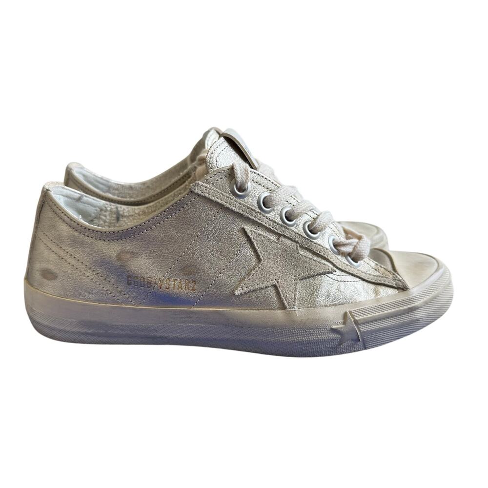 Golden Goose V-star Platinum Silver Metallic Sneakers EU 38/8 US